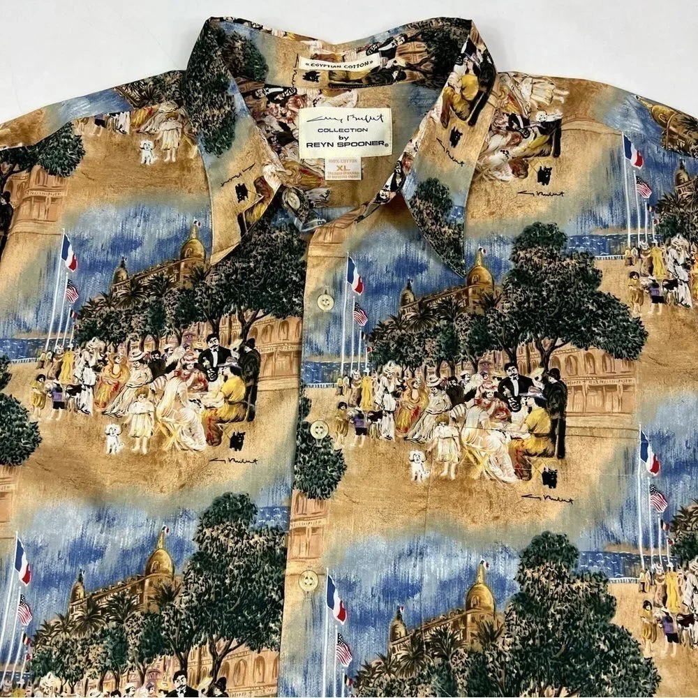 Reyn Spooner Guy Buffet Egyptian Cotton French Riviera Scene Short Sleeve Shirt - Picture 3 of 9